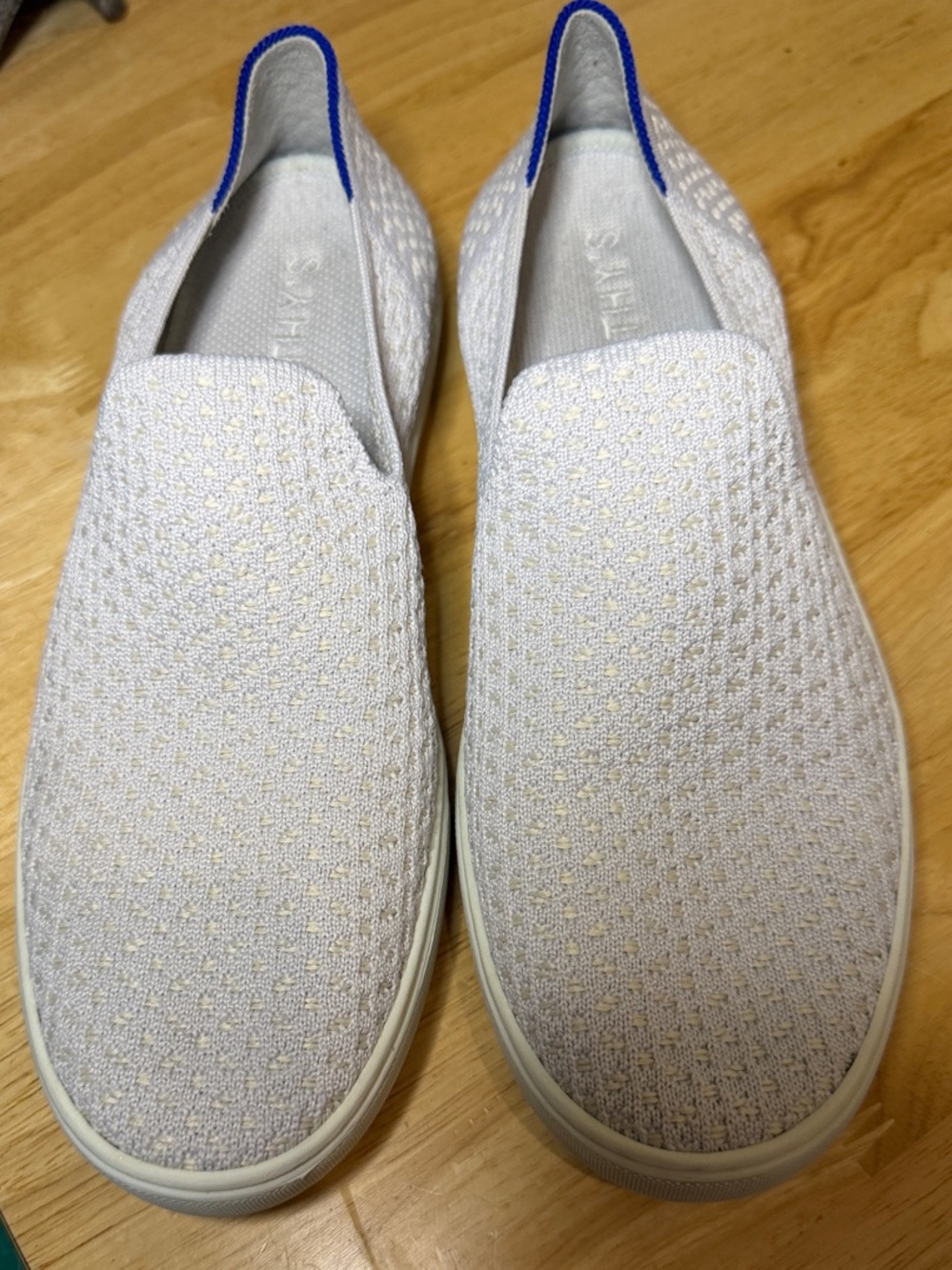 Rothy's cream Slip-On Knit Flats with Blue Heel Tab - Picture 10 of 10